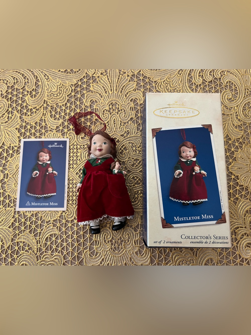 Hallmark Mistletoe Miss 2003 (2) Ornaments handcrafted and fabric